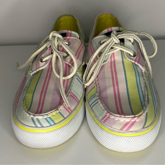Sperry Top-Sider Women Size 8.5M Bahama Pink/Lime Stripe Canvas Boat Shoes - Picture 3 of 12